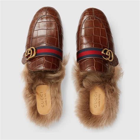 gucci double g princeton crocodile slippers|Women's Princetown slipper in black GG leather .